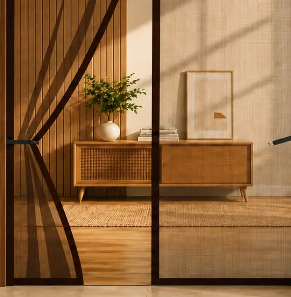 The centre split of the screen door where the two mesh panels meet